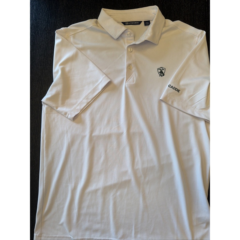 Cutter & Buck White Golf Polo 1990 Crest Caddie Sleeve Mens M (D)